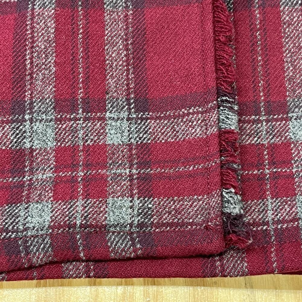 Eddie Bauer Plaid Wool Wrap Maxi Skirt Size 8 Maroon Fringe Academia Preppy - Picture 2 of 13